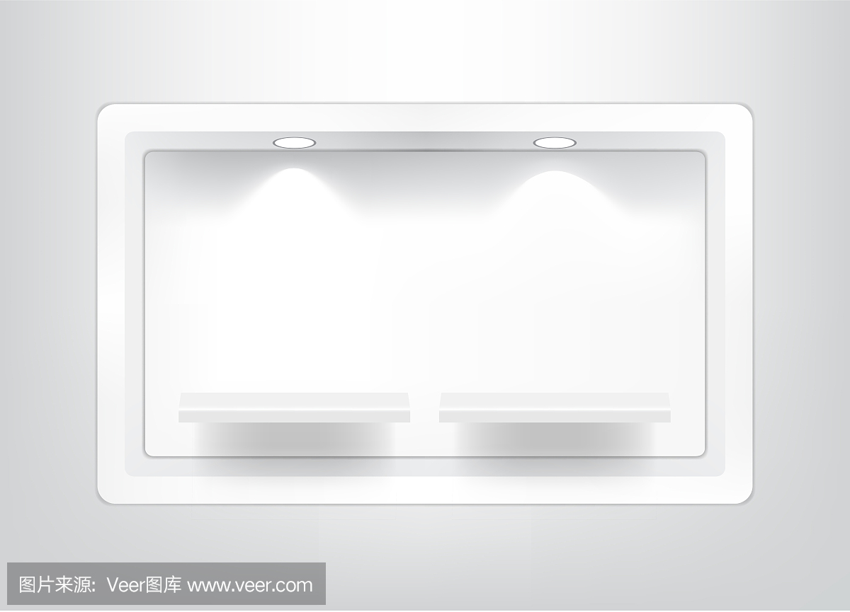 模拟现实的空方形架子的室内展示产品与光和阴影的白色背景插图
